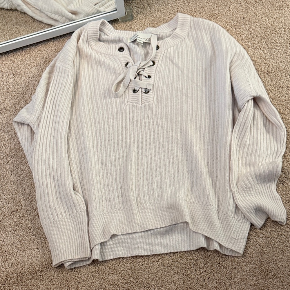Vintage Havana Cream Lace-Up oversized Sweater new